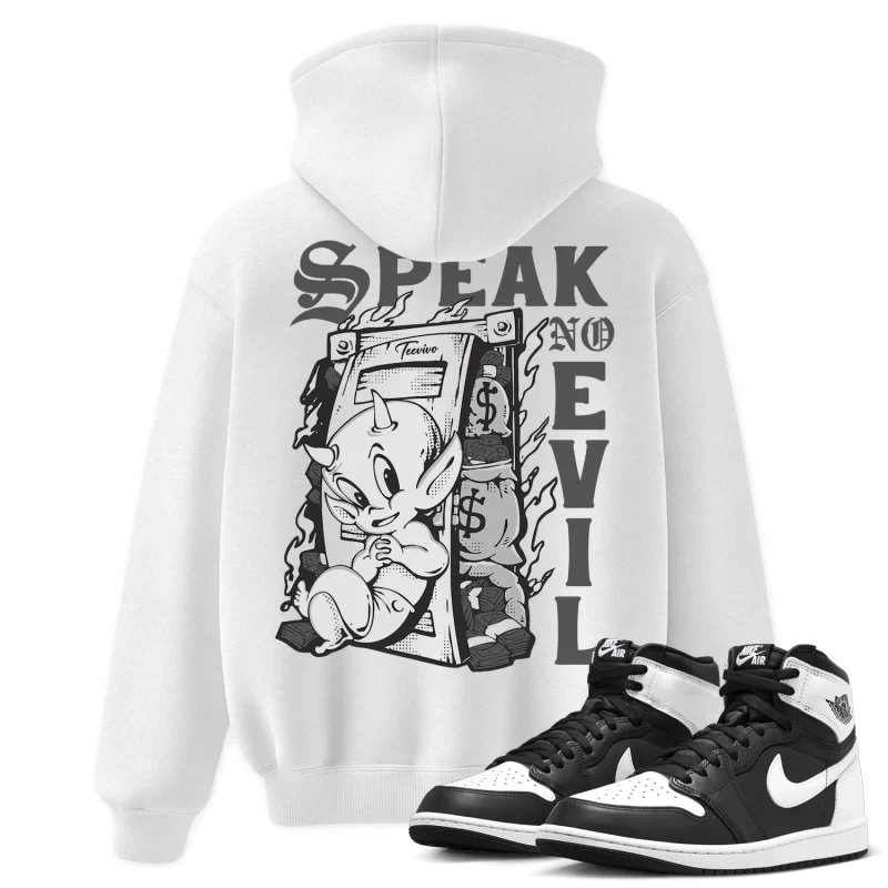 TeeVivo Hoodie Match Air Jordan 1 Retro High OG Black White Speak no evil – Air Jordan 1 Hoodie, AJ1 Hoodie