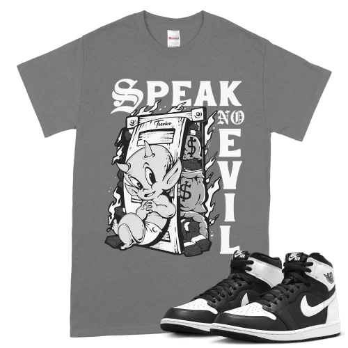 TeeVivo T-Shirt Match Air Jordan 1 Retro High OG Black White Speak no evil – Air Jordan 1 Shirt, AJ1 Shirt