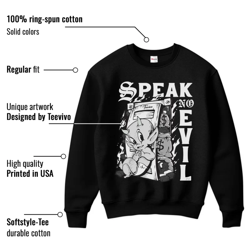 TeeVivo Sweatshirt Match Air Jordan 1 Retro High OG Black White Speak no evil – Air Jordan 1 Sweatshirt, AJ1 Sweatshirt