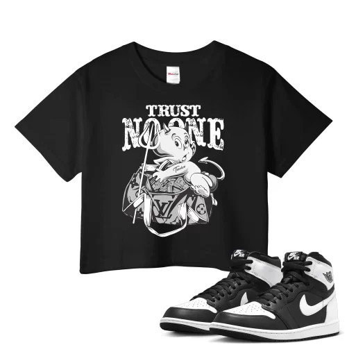 TeeVivo Crop Top Match Air Jordan 1 Retro High OG Black White Trust no one – Air Jordan 1 Crop Top, AJ1 Crop Top