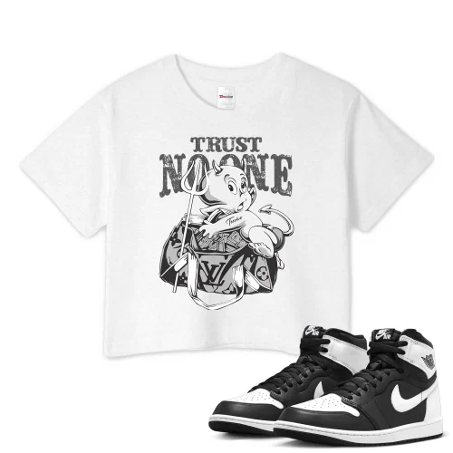 TeeVivo Crop Top Match Air Jordan 1 Retro High OG Black White Trust no one – Air Jordan 1 Crop Top, AJ1 Crop Top