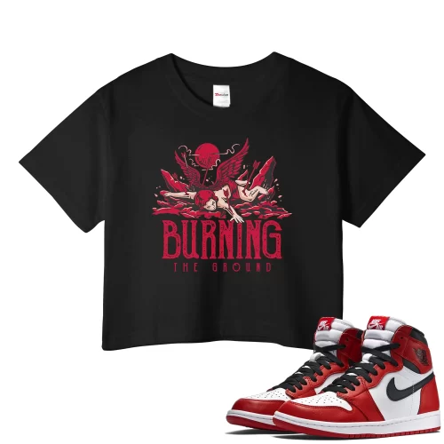 TeeVivo Crop Top Match Air Jordan 1 Retro High OG Chicago Lost and Found Burning the ground – Air Jordan 1 Crop Top, AJ1 Crop Top