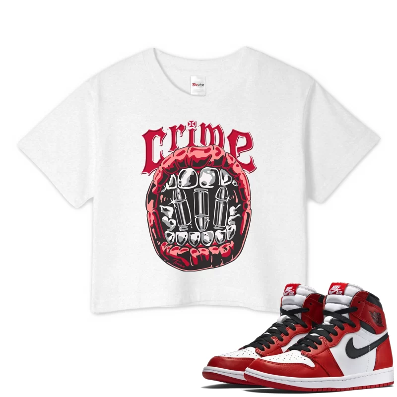 TeeVivo Crop Top Match Air Jordan 1 Retro High OG Chicago Lost and Found Crime – Air Jordan 1 Crop Top, AJ1 Crop Top