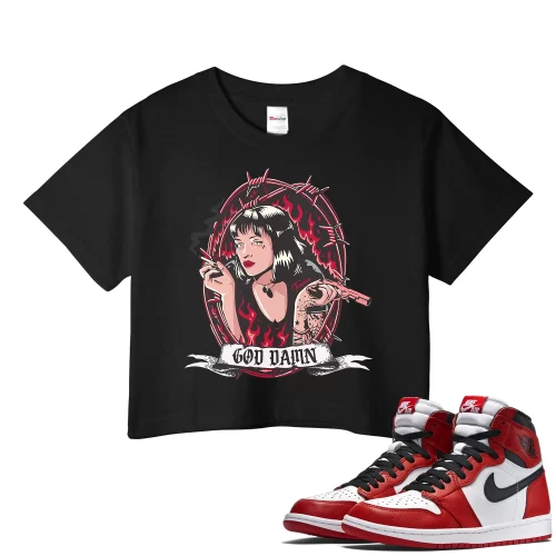 TeeVivo Crop Top Match Air Jordan 1 Retro High OG Chicago Lost and Found God Daaamn – Air Jordan 1 Crop Top, AJ1 Crop Top