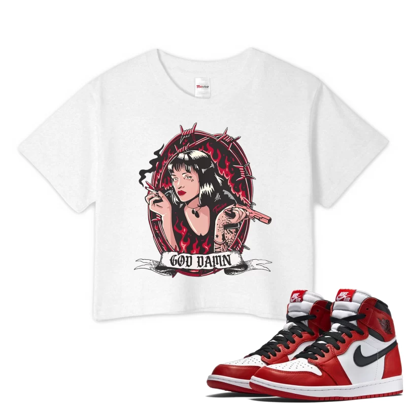 TeeVivo Crop Top Match Air Jordan 1 Retro High OG Chicago Lost and Found God Daaamn – Air Jordan 1 Crop Top, AJ1 Crop Top