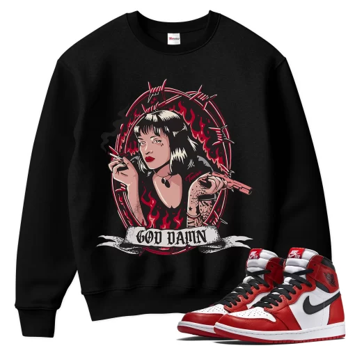 TeeVivo Sweatshirt Match Air Jordan 1 Retro High OG Chicago Lost and Found God Daaamn – Air Jordan 1 Sweatshirt, AJ1 Sweatshirt