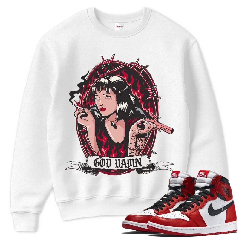 TeeVivo Sweatshirt Match Air Jordan 1 Retro High OG Chicago Lost and Found God Daaamn – Air Jordan 1 Sweatshirt, AJ1 Sweatshirt