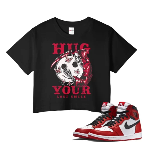 TeeVivo Crop Top Match Air Jordan 1 Retro High OG Chicago Lost and Found Hug your lost smile – Air Jordan 1 Crop Top, AJ1 Crop Top