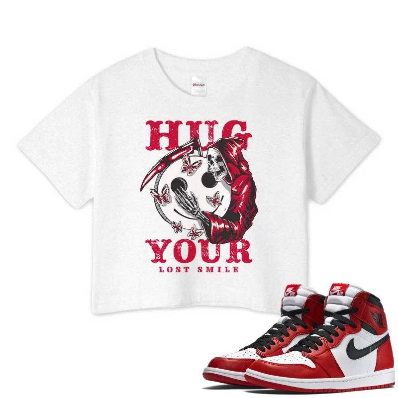 TeeVivo Crop Top Match Air Jordan 1 Retro High OG Chicago Lost and Found Hug your lost smile – Air Jordan 1 Crop Top, AJ1 Crop Top