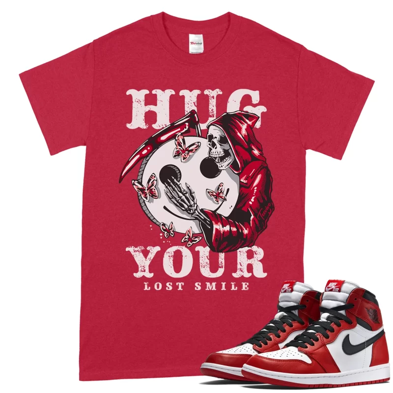 TeeVivo T-Shirt Match Air Jordan 1 Retro High OG Chicago Lost and Found Hug your lost smile – Air Jordan 1 Shirt, AJ1 Shirt