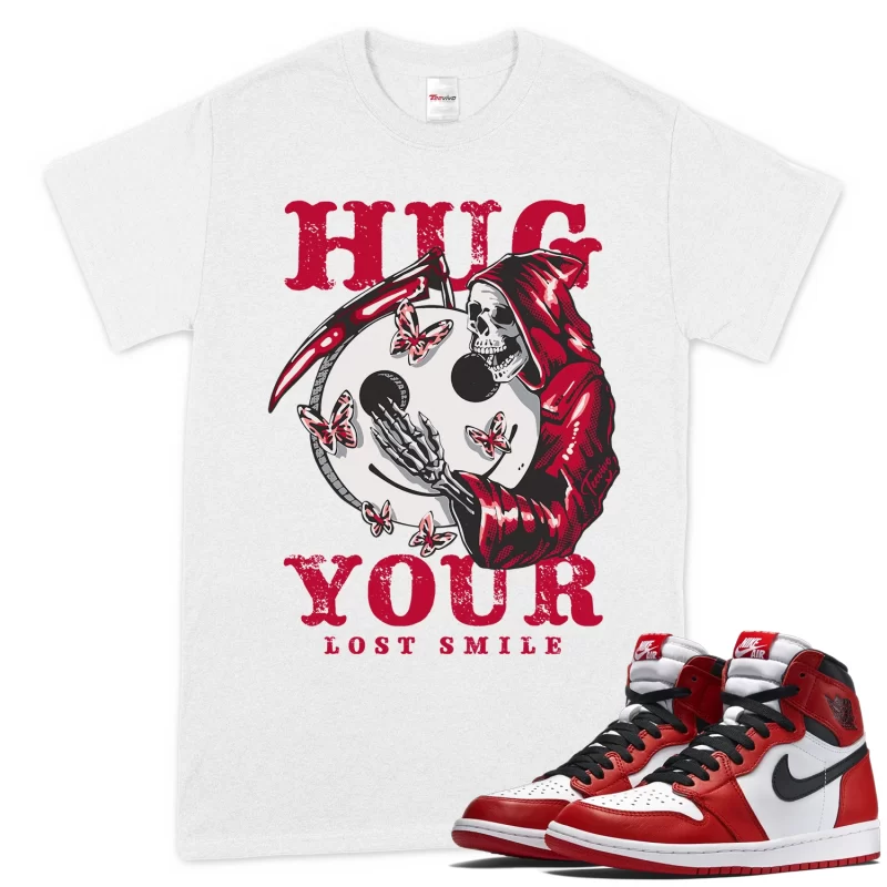 TeeVivo T-Shirt Match Air Jordan 1 Retro High OG Chicago Lost and Found Hug your lost smile – Air Jordan 1 Shirt, AJ1 Shirt