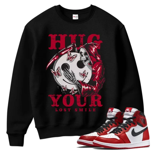 TeeVivo Sweatshirt Match Air Jordan 1 Retro High OG Chicago Lost and Found Hug your lost smile – Air Jordan 1 Sweatshirt, AJ1 Sweatshirt