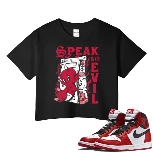 TeeVivo Crop Top Match Air Jordan 1 Retro High OG Chicago Lost and Found Speak no evil – Air Jordan 1 Crop Top, AJ1 Crop Top
