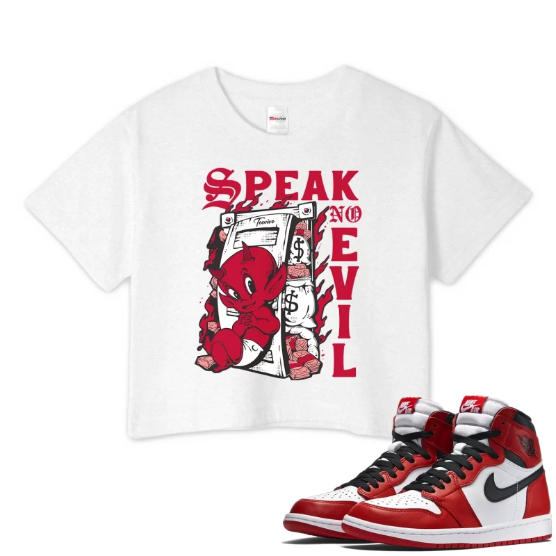 TeeVivo Crop Top Match Air Jordan 1 Retro High OG Chicago Lost and Found Speak no evil – Air Jordan 1 Crop Top, AJ1 Crop Top