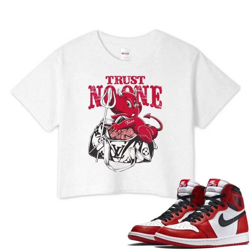 TeeVivo Crop Top Match Air Jordan 1 Retro High OG Chicago Lost and Found Trust no one – Air Jordan 1 Crop Top, AJ1 Crop Top