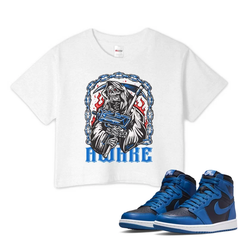 TeeVivo Crop Top Match Air Jordan 1 Retro High OG Dark Marina Blue Awake – Air Jordan 1 Crop Top, AJ1 Crop Top
