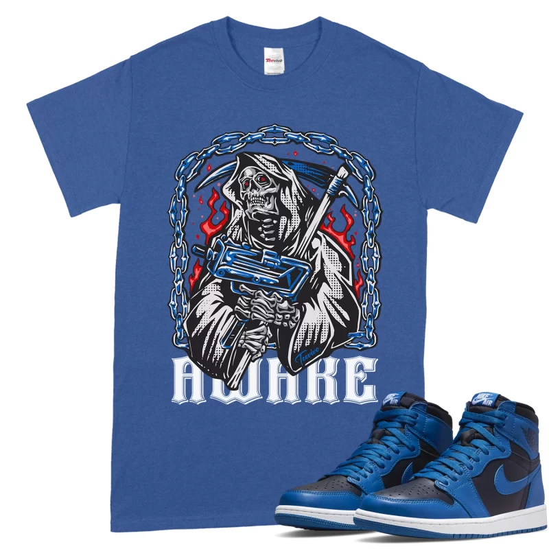 TeeVivo T-Shirt Match Air Jordan 1 Retro High OG Dark Marina Blue Awake – Air Jordan 1 Shirt, AJ1 Shirt