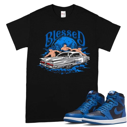 TeeVivo T-Shirt Match Air Jordan 1 Retro High OG Dark Marina Blue Blessed – Air Jordan 1 Shirt, AJ1 Shirt