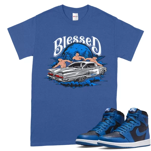 TeeVivo T-Shirt Match Air Jordan 1 Retro High OG Dark Marina Blue Blessed – Air Jordan 1 Shirt, AJ1 Shirt