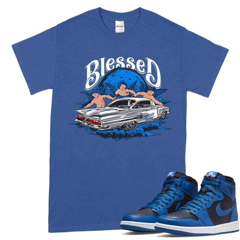 TeeVivo T-Shirt Match Air Jordan 1 Retro High OG Dark Marina Blue Blessed – Air Jordan 1 Shirt, AJ1 Shirt
