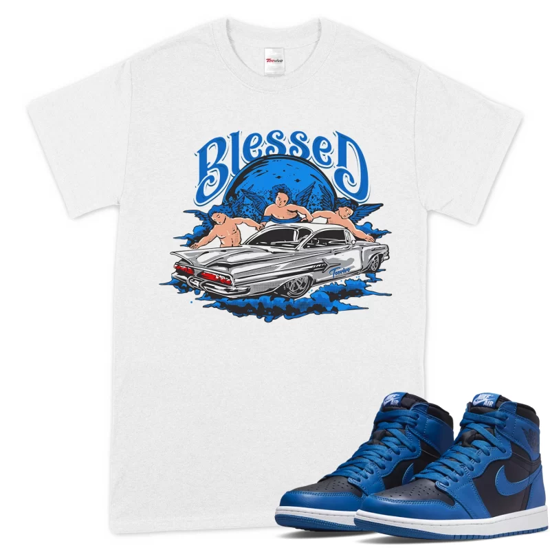 TeeVivo T-Shirt Match Air Jordan 1 Retro High OG Dark Marina Blue Blessed – Air Jordan 1 Shirt, AJ1 Shirt