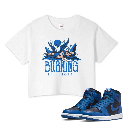 TeeVivo Crop Top Match Air Jordan 1 Retro High OG Dark Marina Blue Burning the ground – Air Jordan 1 Crop Top, AJ1 Crop Top