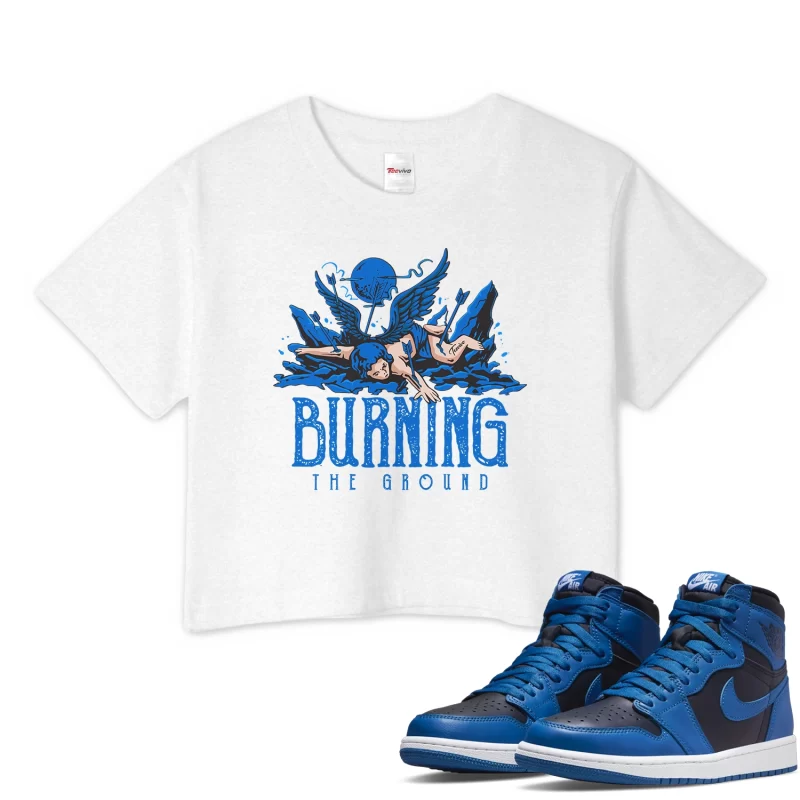 TeeVivo Crop Top Match Air Jordan 1 Retro High OG Dark Marina Blue Burning the ground – Air Jordan 1 Crop Top, AJ1 Crop Top