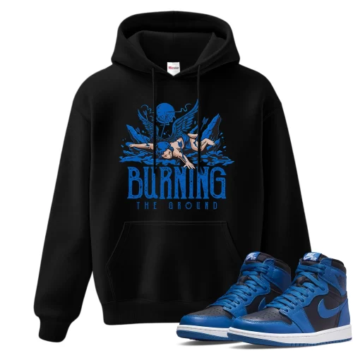 TeeVivo Hoodie Match Air Jordan 1 Retro High OG Dark Marina Blue Burning the ground – Air Jordan 1 Hoodie, AJ1 Hoodie