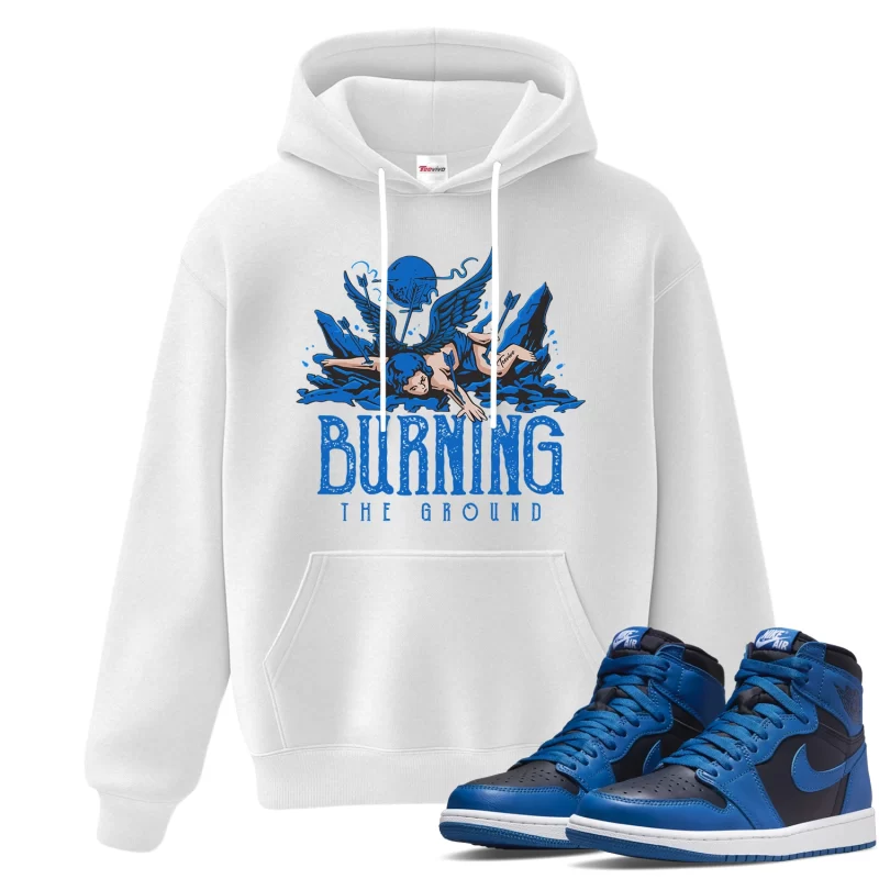 TeeVivo Hoodie Match Air Jordan 1 Retro High OG Dark Marina Blue Burning the ground – Air Jordan 1 Hoodie, AJ1 Hoodie