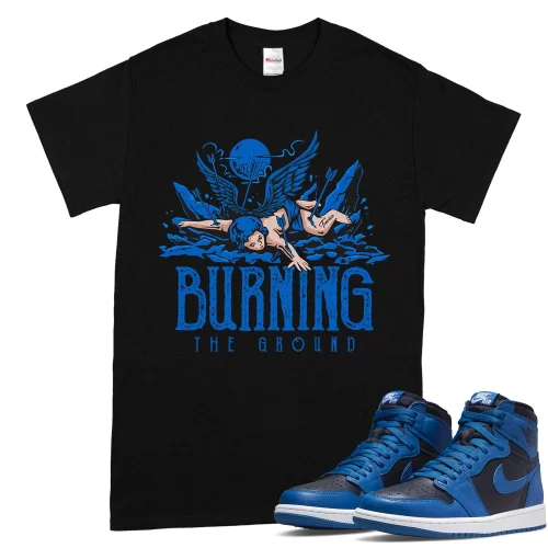 TeeVivo T-Shirt Match Air Jordan 1 Retro High OG Dark Marina Blue Burning the ground – Air Jordan 1 Shirt, AJ1 Shirt