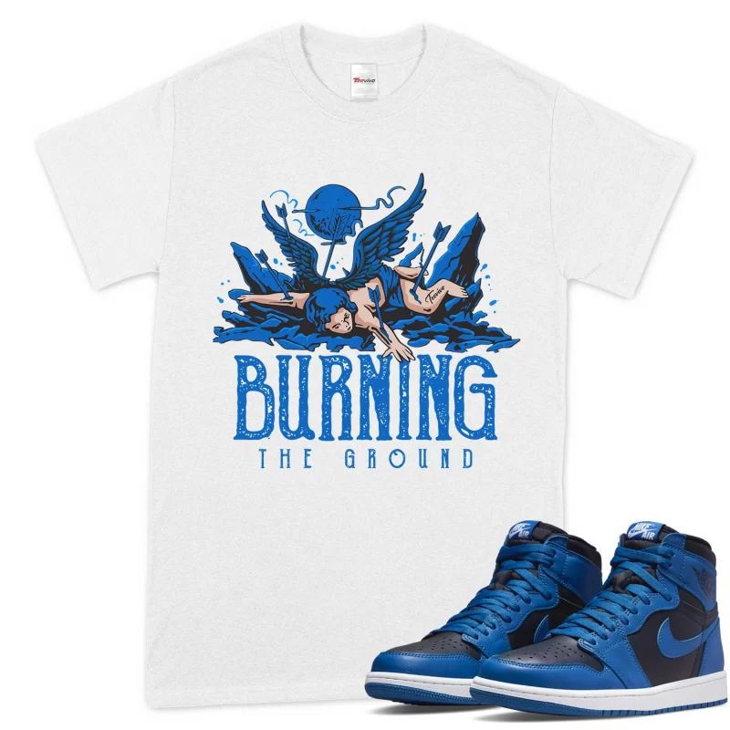 TeeVivo T-Shirt Match Air Jordan 1 Retro High OG Dark Marina Blue Burning the ground – Air Jordan 1 Shirt, AJ1 Shirt