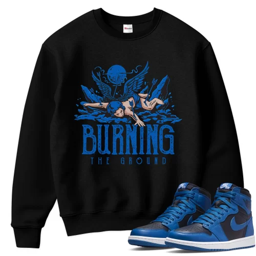 TeeVivo Sweatshirt Match Air Jordan 1 Retro High OG Dark Marina Blue Burning the ground – Air Jordan 1 Sweatshirt, AJ1 Sweatshirt