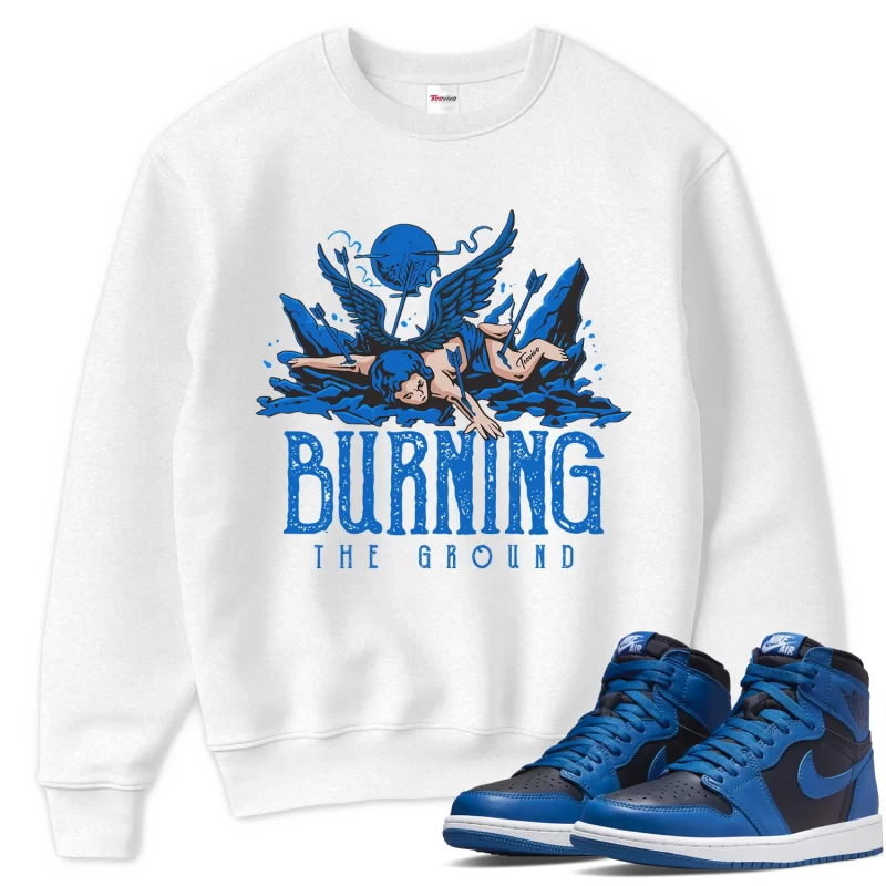 TeeVivo Sweatshirt Match Air Jordan 1 Retro High OG Dark Marina Blue Burning the ground – Air Jordan 1 Sweatshirt, AJ1 Sweatshirt