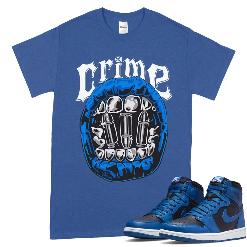 TeeVivo T-Shirt Match Air Jordan 1 Retro High OG Dark Marina Blue Crime – Air Jordan 1 Shirt, AJ1 Shirt