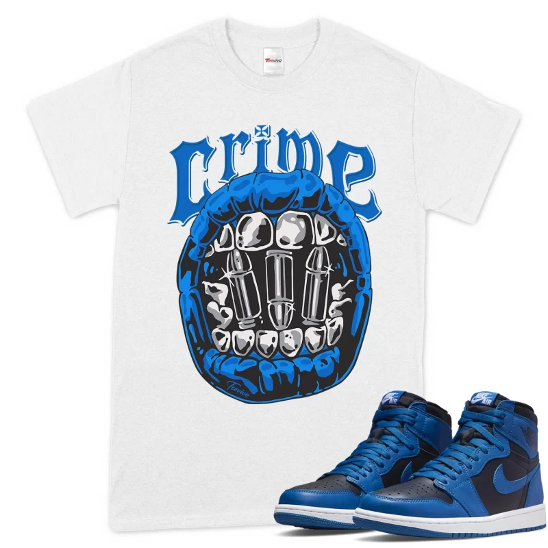 TeeVivo T-Shirt Match Air Jordan 1 Retro High OG Dark Marina Blue Crime – Air Jordan 1 Shirt, AJ1 Shirt