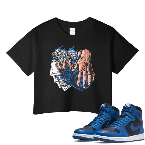 TeeVivo Crop Top Match Air Jordan 1 Retro High OG Dark Marina Blue Gambling – Air Jordan 1 Crop Top, AJ1 Crop Top