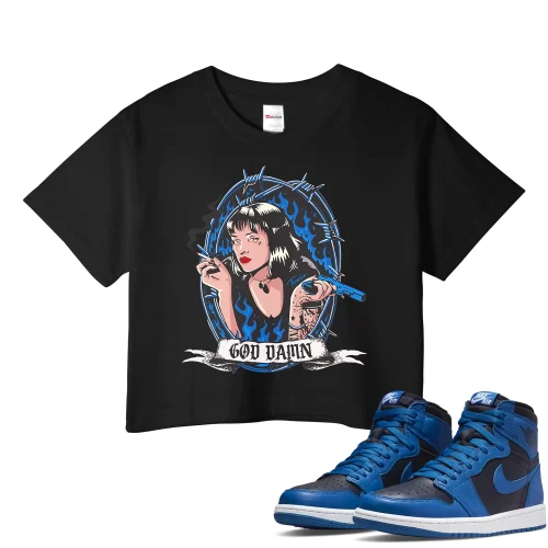 TeeVivo Crop Top Match Air Jordan 1 Retro High OG Dark Marina Blue God Daaamn – Air Jordan 1 Crop Top, AJ1 Crop Top