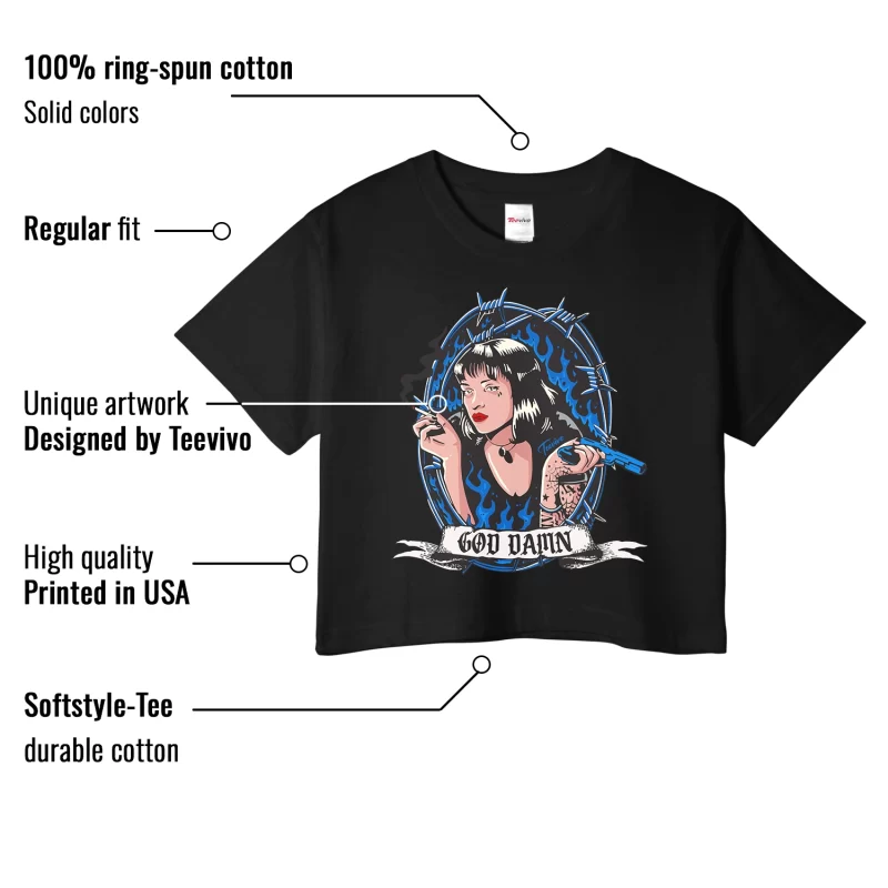 TeeVivo Crop Top Match Air Jordan 1 Retro High OG Dark Marina Blue God Daaamn – Air Jordan 1 Crop Top, AJ1 Crop Top