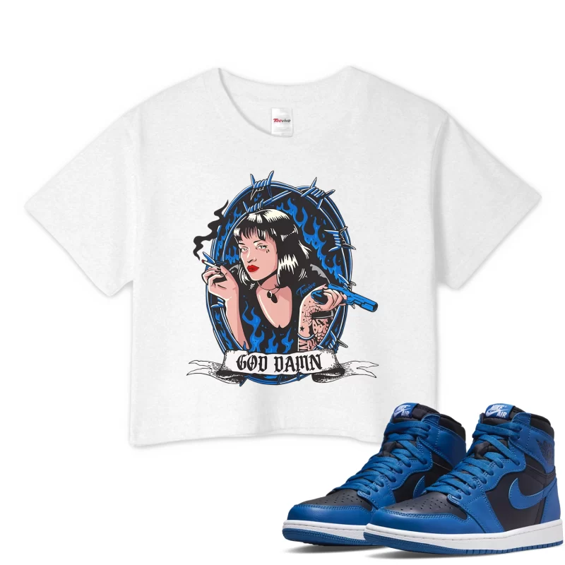 TeeVivo Crop Top Match Air Jordan 1 Retro High OG Dark Marina Blue God Daaamn – Air Jordan 1 Crop Top, AJ1 Crop Top