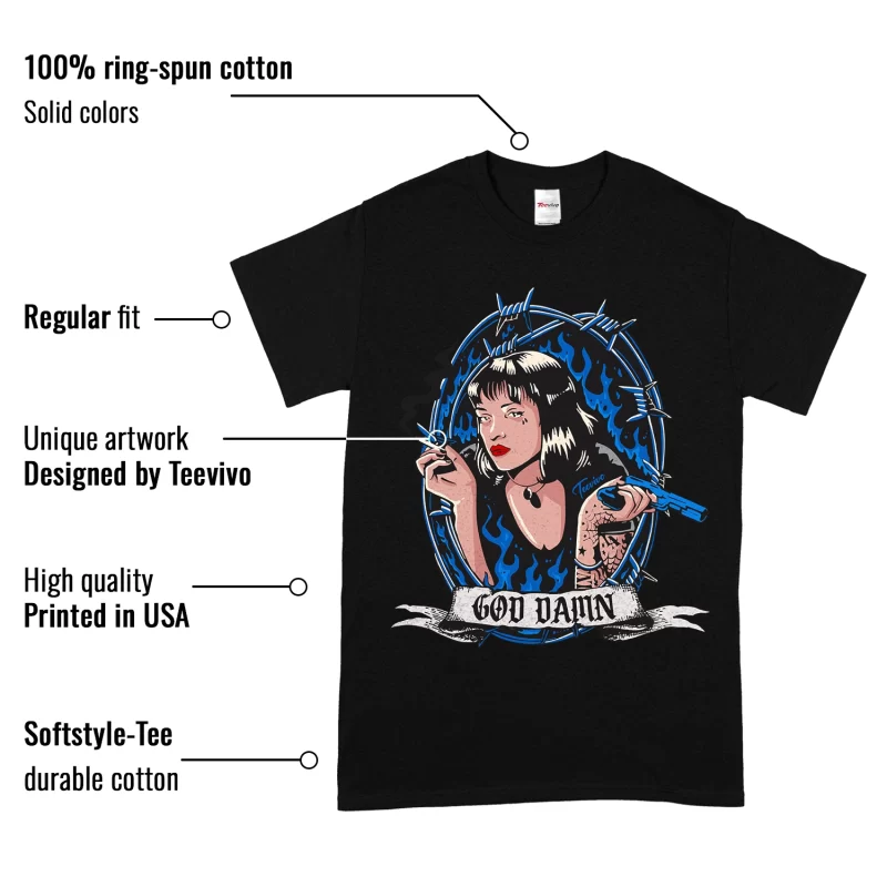 TeeVivo T-Shirt Match Air Jordan 1 Retro High OG Dark Marina Blue God Daaamn – Air Jordan 1 Shirt, AJ1 Shirt