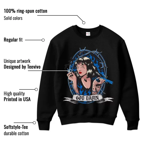 TeeVivo Sweatshirt Match Air Jordan 1 Retro High OG Dark Marina Blue God Daaamn – Air Jordan 1 Sweatshirt, AJ1 Sweatshirt