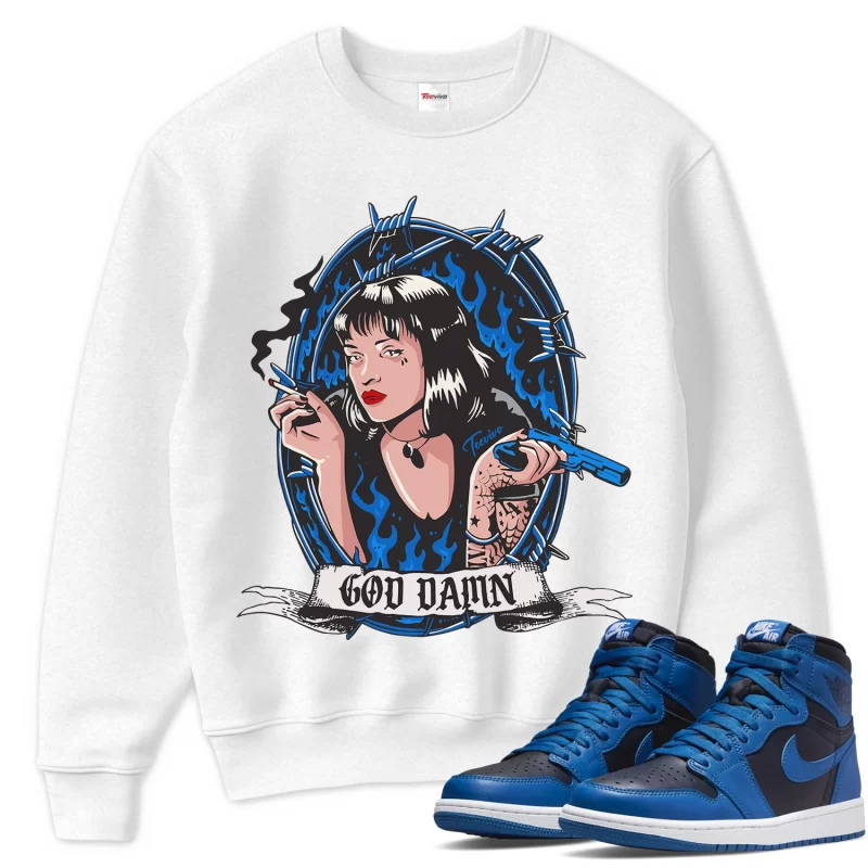 TeeVivo Sweatshirt Match Air Jordan 1 Retro High OG Dark Marina Blue God Daaamn – Air Jordan 1 Sweatshirt, AJ1 Sweatshirt