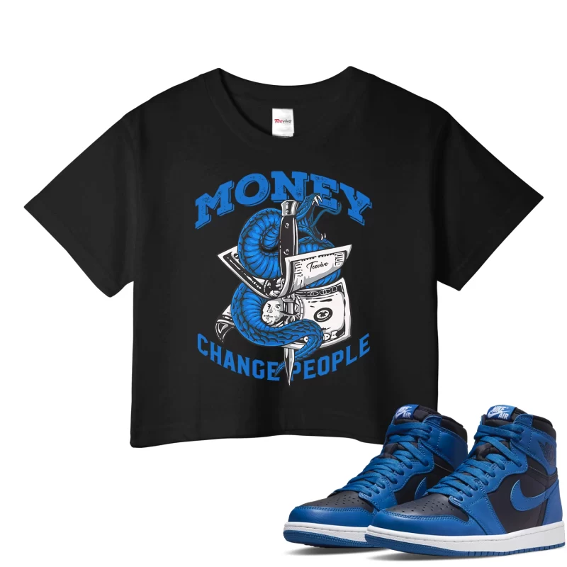 TeeVivo Crop Top Match Air Jordan 1 Retro High OG Dark Marina Blue Money change people – Air Jordan 1 Crop Top, AJ1 Crop Top