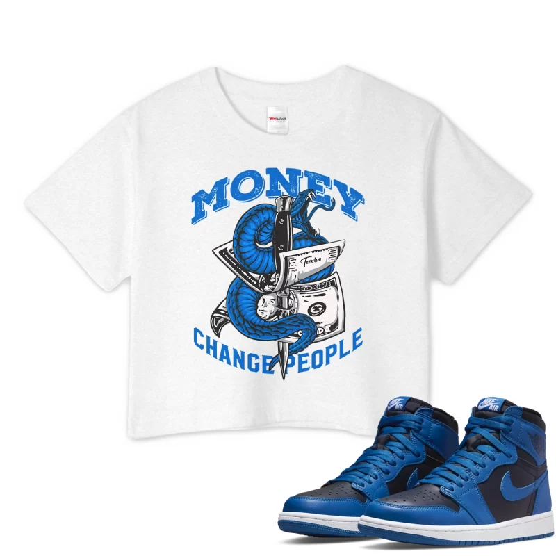 TeeVivo Crop Top Match Air Jordan 1 Retro High OG Dark Marina Blue Money change people – Air Jordan 1 Crop Top, AJ1 Crop Top