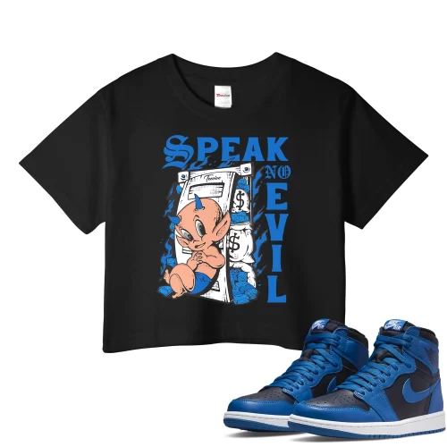 TeeVivo Crop Top Match Air Jordan 1 Retro High OG Dark Marina Blue Speak no evil – Air Jordan 1 Crop Top, AJ1 Crop Top