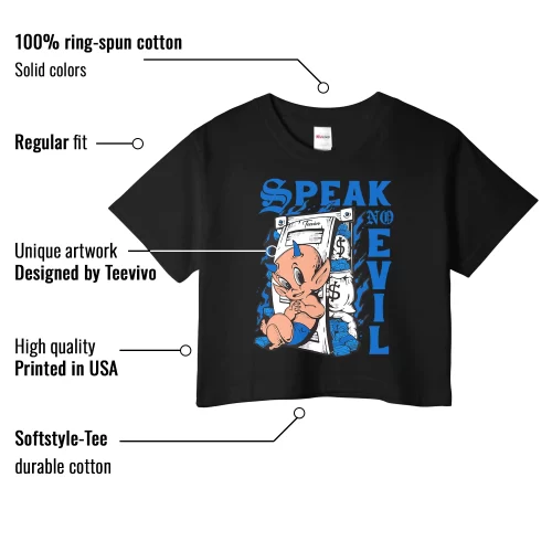 TeeVivo Crop Top Match Air Jordan 1 Retro High OG Dark Marina Blue Speak no evil – Air Jordan 1 Crop Top, AJ1 Crop Top