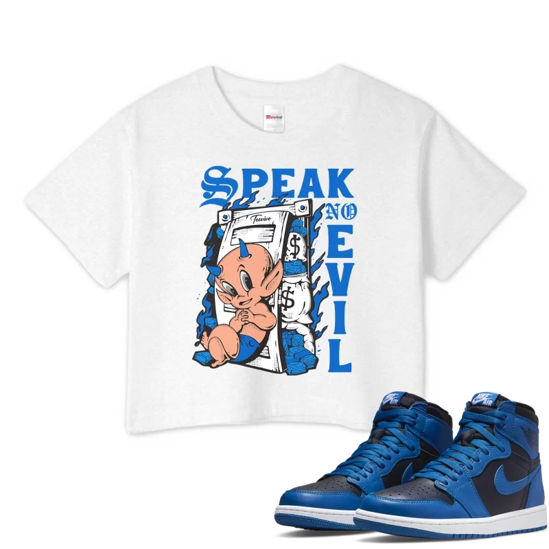 TeeVivo Crop Top Match Air Jordan 1 Retro High OG Dark Marina Blue Speak no evil – Air Jordan 1 Crop Top, AJ1 Crop Top