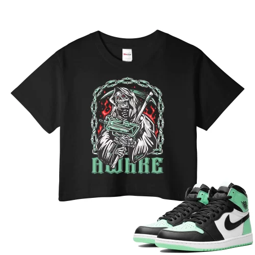 TeeVivo Crop Top Match Air Jordan 1 Retro High OG Green Glow Awake – Air Jordan 1 Crop Top, AJ1 Crop Top