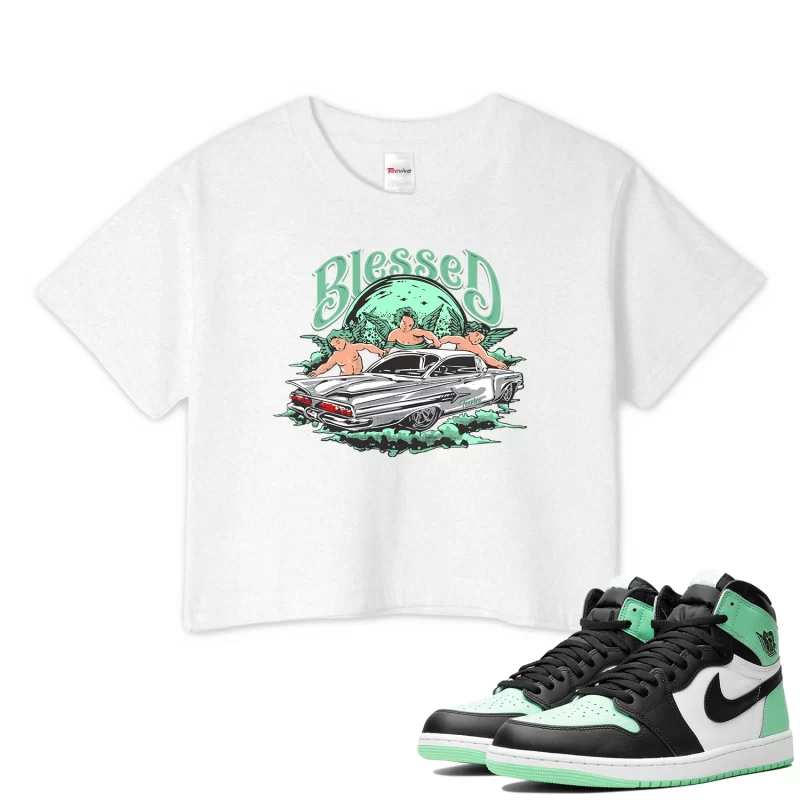 TeeVivo Crop Top Match Air Jordan 1 Retro High OG Green Glow Blessed – Air Jordan 1 Crop Top, AJ1 Crop Top
