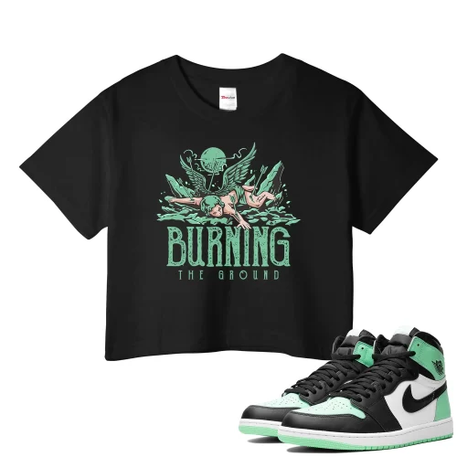 TeeVivo Crop Top Match Air Jordan 1 Retro High OG Green Glow Burning the ground – Air Jordan 1 Crop Top, AJ1 Crop Top